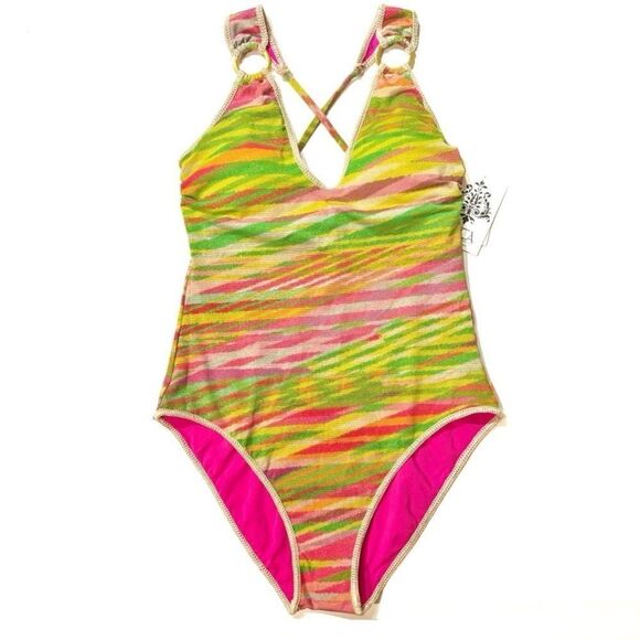 Becca by Rebecca Virtue Stripe Metallic Print Ring One Piece - Picture 11 of 12